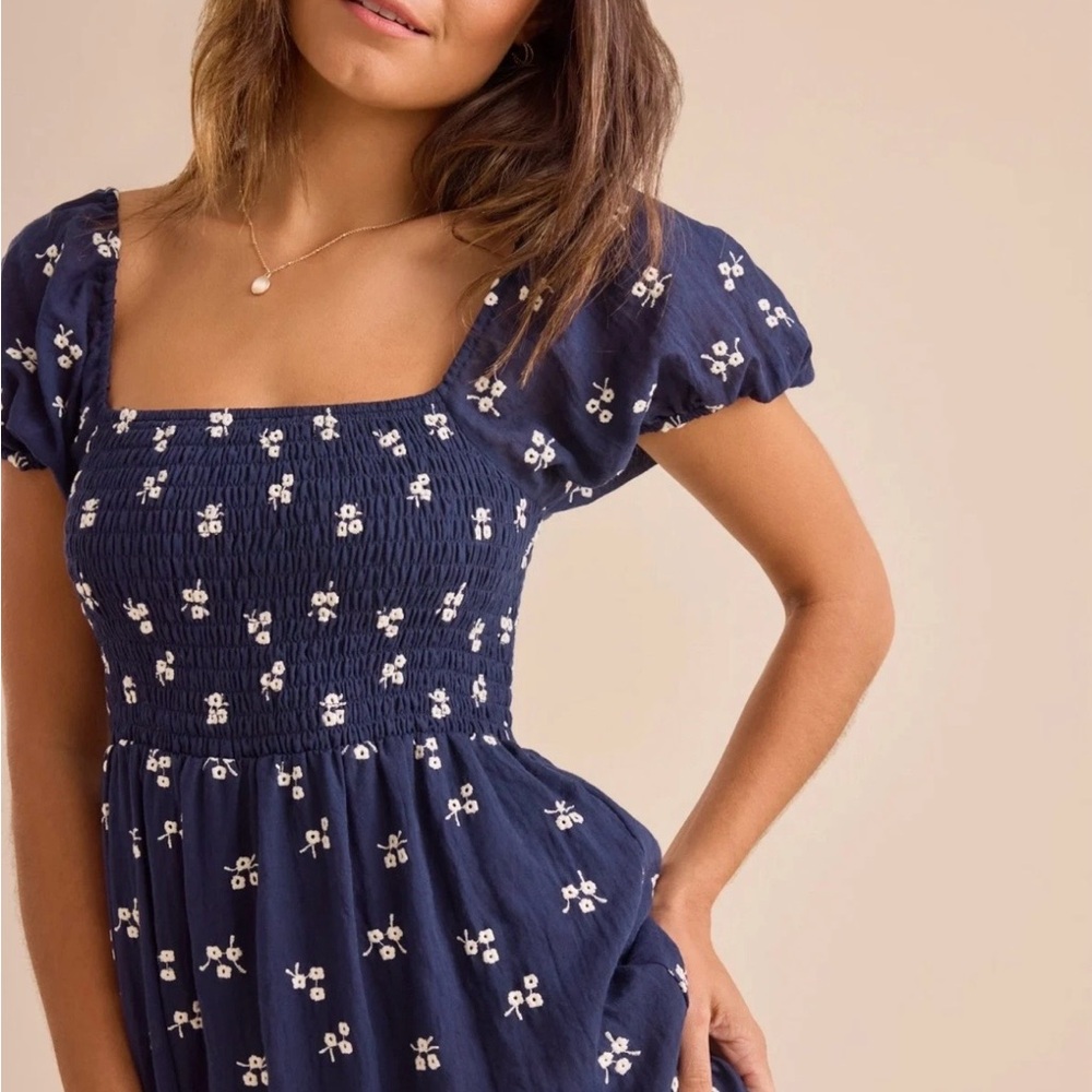 Oaklynn Maxi Altar'd State Navy & White Floral Smocked Maxi Dress - Picture 3 of 6
